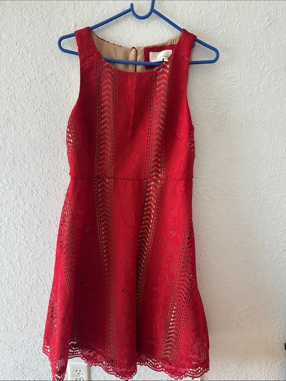 Anthropologie Red Lace Midi Fit-and-Flare Dress